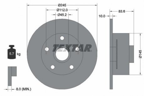 Тормозной диск задний левая/правая (без шпильки крепления колеса; со ступицей; с кольцом АБС) AUDI A4 B5 1.6-2.8 11.94-09.01 TEXTAR 92154303
