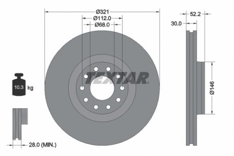 Тормозной диск передний левый/правый AUDI A4 B5, A4 B6, A4 B7, A6 C5 1.8-4.2 09.97-06.08 TEXTAR 92154703