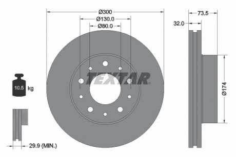 Тормозной диск передний левый/правый CITROEN JUMPER; FIAT DUCATO; OPEL MOVANO C; PEUGEOT BOXER 2.0D-Electric 09.05- TEXTAR 92157303 (фото 1)
