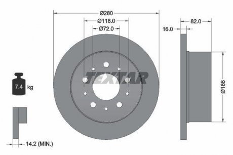 Тормозной диск задний левая/правая (без штифта крепления колеса) CITROEN JUMPER; FIAT DUCATO; OPEL MOVANO C; PEUGEOT BOXER 2.0D-3.0D 03.94- TEXTAR 92157403 (фото 1)