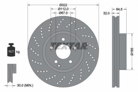 Тормозной диск передний левый/правый (без штифта крепления колеса) MERCEDES C (C204), C T-MODEL (S204), C (W204), E (A207), E (C207), E T-MODEL (S212), E (W212) 1.8-3.5 01.07- TEXTAR 92163403