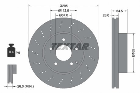 Тормозной диск передний левый/правый (без штифта крепления колеса) MERCEDES C (C204), C T-MODEL (S204), C (W204), SLS AMG (C197), SLS AMG (R197) 1.6-Electric 01.07- TEXTAR 92165003 (фото 1)