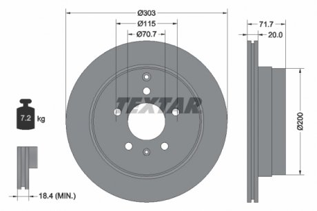 Тормозной диск задний левая/правая (без штифта крепления колеса) CHEVROLET CAPTIVA, EQUINOX; OPEL ANTARA A; PONTIAC TORRENT; SUZUKI XL7 2.0D-3.6 04.03- TEXTAR 92165503 (фото 1)