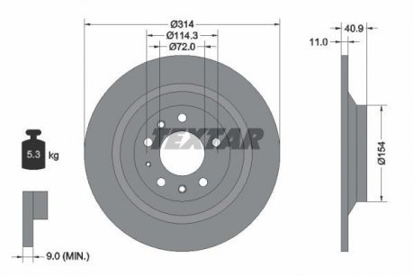 Тормозной диск задний левый/правый (без ступицы) MAZDA 6 2.3 06.02-08.07 TEXTAR 92166400