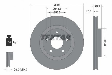 Фото автозапчасти диск гальмівний (передній) Nissan X-Trail 2.0/2.5dCi 07-/Juke 1.6 10- (296x26) PRO+ TEXTAR 92167405