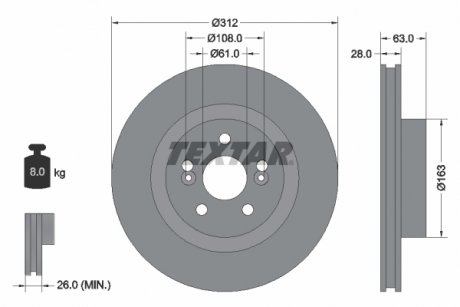 Тормозной диск передний левый/правый RENAULT CLIO III, MEGANE II 2.0/2.0D 11.02-12.14 TEXTAR 92167703 (фото 1)