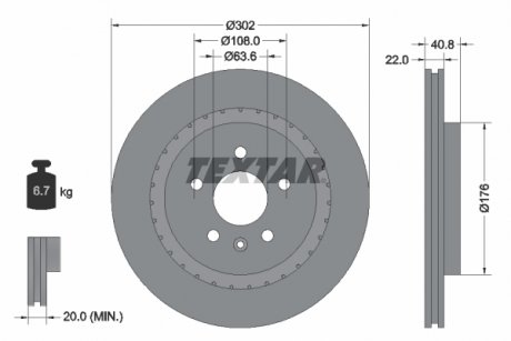 Тормозной диск задний левая/правая VOLVO S60 II, S80 II, V60 I, V70 III, XC70 II 1.5-4.4 03.06- TEXTAR 92168305