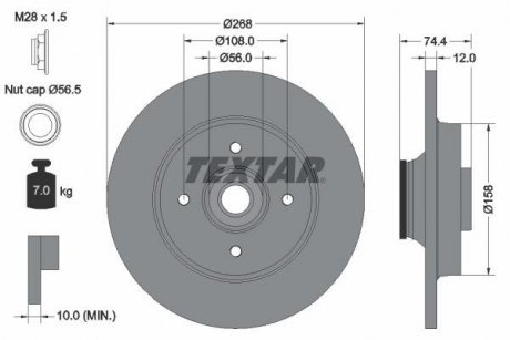 Гальмівний диск із заднім підшипником лівий/правий (з вбудованим кільцем генератора магнітних імпульсів) DS DS 4, DS 5; CITROEN BERLINGO, BERLINGO MULTISPACE, BERLINGO/MINIVAN 1.2-Electric 11.03- TEXTAR 92168703 (фото 1)