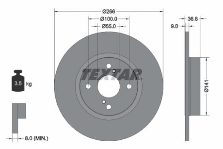 Тормозной диск задний левая/правая (без штифта крепления колеса) TOYOTA COROLLA 1.4-2.0D 07.92-01.02 TEXTAR 92169203 (фото 1)