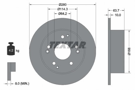 Тормозной диск задний левая/правая (без штифта крепления колеса) HONDA ACCORD VI 2.2/2.3 03.97-06.03 TEXTAR 92169703