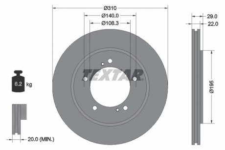 Тормозной диск передний левый/правый (без штифта крепления колеса) SUZUKI GRAND VITARA I, GRAND VITARA II 1.6-2.7 03.98-12.08 TEXTAR 92170503 (фото 1)