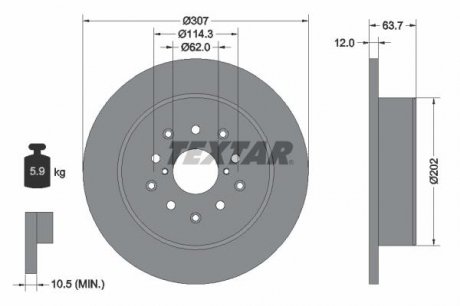 Тормозной диск задний левый/правый (без ступицы) LEXUS GS, IS I, IS SPORTCROSS, SC 2.0-4.3 08.97-07.10 TEXTAR 92170803