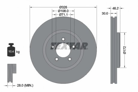 Тормозной диск передний левый/правый JAGUAR S-TYPE II, XF I, XF SPORTBRAKE, XJ, XK II 2.0-5.0 01.99-12.15 TEXTAR 92173505 (фото 1)