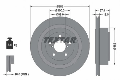 Гальмівний диск задній лівий/правий (без штифта кріплення колеса) SUBARU IMPREZA, LEGACY IV, OUTBACK 2.0/2.5/3.0 12.00-09.09 TEXTAR 92173603