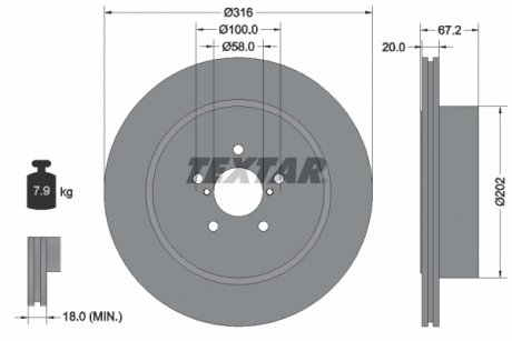 Гальмівний диск задній лівий/правий (без штифта кріплення колеса) SUBARU IMPREZA, LEGACY IV 2.0/2.5 12.00-04.09 TEXTAR 92173703