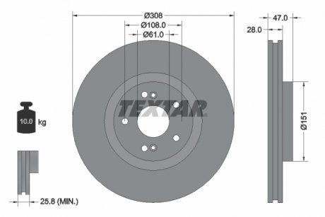 Гальмівний диск передній лівий/правий RENAULT ESPACE IV, LAGUNA II 1.9D-3.0 03.01- TEXTAR 92174005
