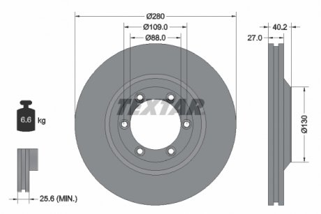 Гальмівний диск передній лівий/правий (без штифта кріплення колеса) ISUZU D-MAX I, D-MAX II 2.5D/3.0D 05.02- TEXTAR 92174803 (фото 1)