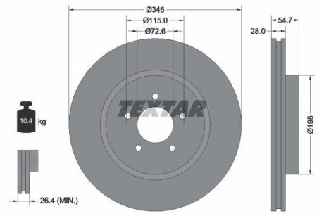 Тормозной диск передний левый/правый (345 мм x 28 мм, без штифта крепления колеса) DODGE MAGNUM, MAGNUM II 01.05- TEXTAR 92177105 (фото 1)