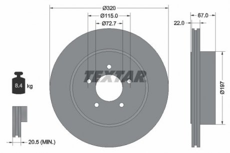 Тормозной диск задний левая/правая (без штифта крепления колеса) TEXTAR 92177205