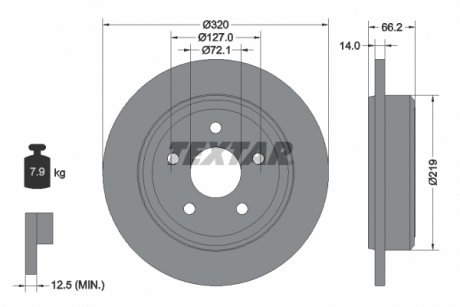 Тормозной диск задний левая/правая (без штифта крепления колеса) JEEP COMMANDER, GRAND CHEROKEE II, GRAND CHEROKEE III 2.7D-5.7 04.99-12.10 TEXTAR 92177403 (фото 1)
