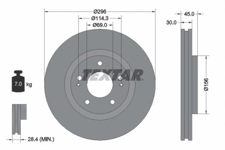 Тормозной диск передний левый/правый (без штифта крепления колеса) MITSUBISHI 3000 GT 3.0 01.90-08.99 TEXTAR 92178703