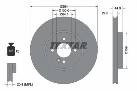 Тормозной диск передний левый/правый (без штифта крепления колеса) MINI (R50, R53) 1.6 06.01-09.06 TEXTAR 92183505