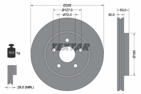 Тормозной диск передний левый/правый JEEP COMMANDER, GRAND CHEROKEE II, GRAND CHEROKEE III 2.7D-5.7 10.01-12.10 TEXTAR 92184505 (фото 1)