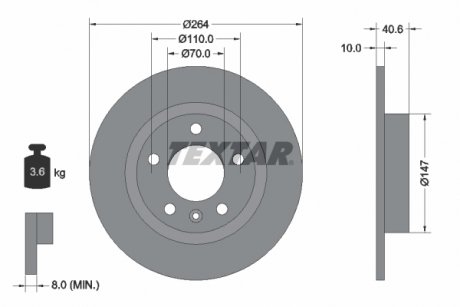 Гальмівний диск задній лівий/правий OPEL ADAM, CORSA D, CORSA E 1.0-1.7D 07.06- TEXTAR 92186403 (фото 1)