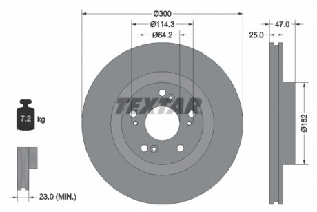 Тормозной диск передний левый/правый (без штифта крепления колеса) ACURA RSX; HONDA CIVIC VIII, CR-V II, INTEGRA 2.0/2.2D 10.01- TEXTAR 92186503