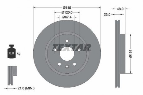 Тормозной диск задний левая/правая (без штифта крепления колеса) BUICK LAE; CADILLAC XTS; CHEVROLET CAMARO, MALIBU; OPEL INSIGNIA A, INSIGNIA A COUNTRY; SAAB 9-5 1.6-6.2 07.08- TEXTAR 92187303 (фото 1)