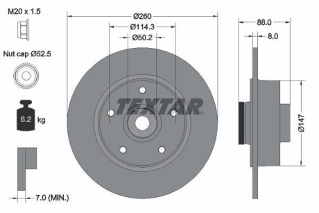 Тормозной диск с подшипником задний левый/правый (со встроенным кольцом генератора магнитных импульсов) RENAULT FLUENCE, GRAND SCENIC III, MEGANE, MEGANE III, SCENIC III 1.2-Electric 11.08- TEXTAR 92196003
