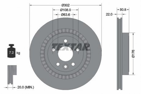 Гальмівний диск задній лівий/правий (без штифта кріплення колеса) VOLVO XC60 I 2.0-3.2 05.08-12.17 TEXTAR 92196403 (фото 1)