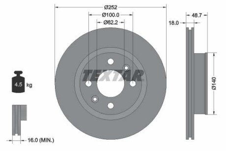 Фото автозапчасти тормозной диск передний левый/правый HYUNDAI I10 I, I10 II, I10 III; KIA PICANTO I, PICANTO II 1.0-1.2 10.05- TEXTAR 92196503