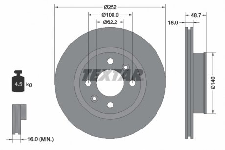 Тормозной диск передний левый/правый HYUNDAI I10 I, I10 II, I10 III; KIA PICANTO I, PICANTO II 1.0-1.2 10.05- TEXTAR 92196503 (фото 1)