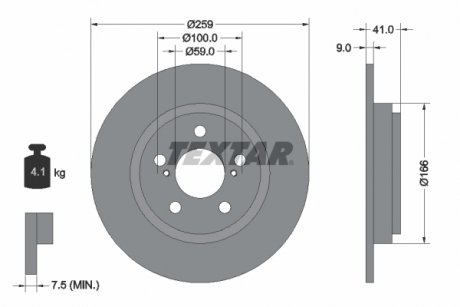 Гальмівний диск задній лівий/правий (без штифта кріплення колеса) TOYOTA URBAN CRUISER 1.33/1.4D 01.09-03.16 TEXTAR 92199800 (фото 1)