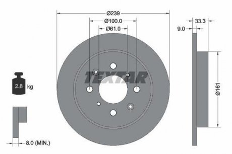 Гальмівний диск задній лівий/правий (без штифта кріплення колеса) HONDA JAZZ III, JAZZ IV 1.2/1.3/1.4 07.08- TEXTAR 92204000 (фото 1)