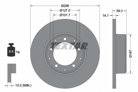 Гальмівний диск задній лівий/правий (без штифта кріплення колеса) LAND ROVER DEFENDER 2.2D-4.0 08.90-02.16 TEXTAR 92230503