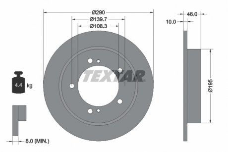 Тормозной диск передний левый/правый (без штифта крепления колеса) SUZUKI JIMNY 1.3/1.5 09.98- TEXTAR 92237300
