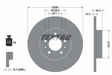 Тормозной диск задний левый/правый (без ступицы) PEUGEOT 508, 508 I 1.6-2.2D 11.10- TEXTAR 92238003