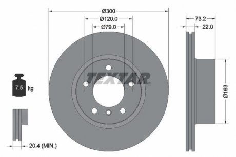 Гальмівний диск передній лівий/правий (без штифта кріплення колеса) BMW 1 (F20), 1 (F21), 3 (F30, F80), 3 (F31), 3 GRAN TURISMO (F34), 4 (F32, F82), 4 (F33, F83), 4 GRAN COUPE (F36) 1.5-3.0D 02.11- TEXTAR 92238505