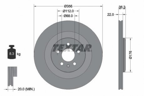 Гальмівний диск задній лівий/правий (без штифта кріплення колеса) AUDI A6 C7, A7, A8 D4 1.8-6.3 11.09-09.18 TEXTAR 92241803