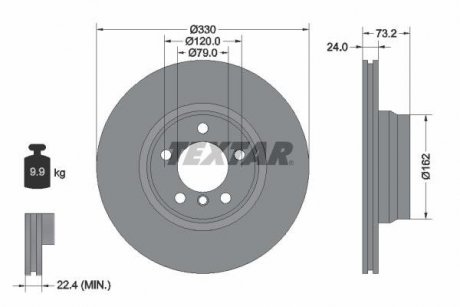Гальмівний диск передній лівий/правий (без штифта кріплення колеса) BMW 2 (F22, F87), 2 (F23), 3 (F30, F80), 3 (F31), 3 GRAN TURISMO (F34), 4 (F32, F82), 4 (F33, F83) 2.0-3.0D 11.11- TEXTAR 92242005