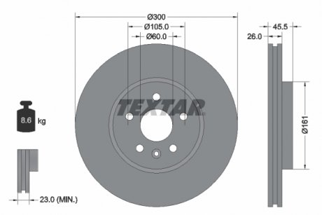 Тормозной диск передний левый/правый (без штифта крепления колеса) BUICK ENCORE; CHEVROLET TRAX; OPEL MOKKA / MOKKA X 1.4-1.8 06.12- TEXTAR 92243303