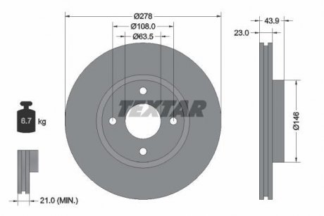 Тормозной диск передний левый/правый (без штифта крепления колеса) FORD B-MAX, FIESTA VI, TOURNEO COURIER B460, TRANSIT COURIER B460, TRANSIT COURIER B460/MINIVAN 1.0-1.6D 10.10- TEXTAR 92252403 (фото 1)