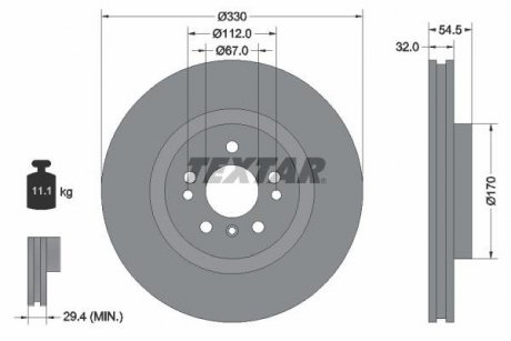 Тормозной диск передний левый/правый (без штифта крепления колеса) MERCEDES GLE (C292), GLE (W166), M (W166) 2.2D-3.5 06.11-10.19 TEXTAR 92260405