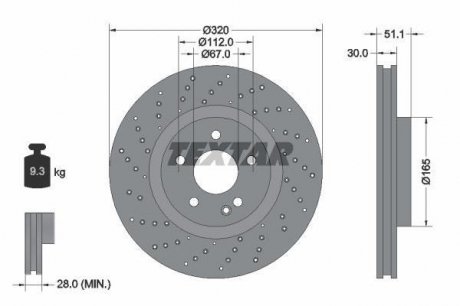 Гальмівний диск передній лівий/правий (без штифта кріплення колеса) MERCEDES A (W176), B SPORTS TOURER (W246, W242), CLA (C117), CLA SHOOTING BRAKE (X117), GLA (X156) 1.5D-2.2D 11.11- TEXTAR 92262105