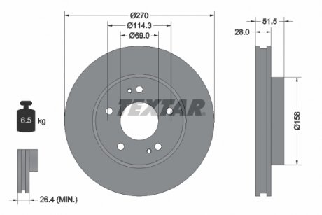 Гальмівний диск передній лівий/правий (без штифта кріплення колеса) MITSUBISHI L200 / TRITON 2.5D 04.10-12.15 TEXTAR 92270803