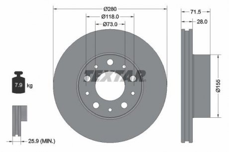 Гальмівний диск передній лівий/правий (без штифта кріплення колеса) CITROEN JUMPER; FIAT DUCATO; OPEL MOVANO C; PEUGEOT BOXER 2.0D-3.0D 09.05- TEXTAR 92275003 (фото 1)