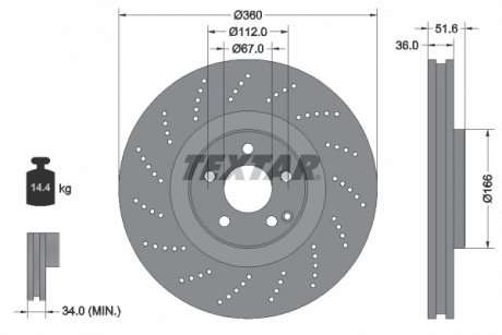 Гальмівний диск передній лівий/правий (без штифта кріплення колеса) MERCEDES CLS (C218), CLS SHOOTING BRAKE (X218) 4.7 02.11-12.17 TEXTAR 92283905