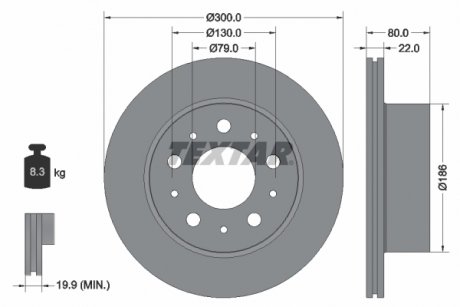 Гальмівний диск задній лівий/правий CITROEN JUMPER; FIAT DUCATO; OPEL MOVANO C; PEUGEOT BOXER 2.0D-Electric 07.06- TEXTAR 92284303